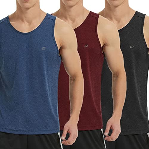 EZRUN Men's Quick Dry Workout Swim Beach Shirts Sleeveless Shirts for Bodybuilding Fitness Training — Burgundy/Blue/Black