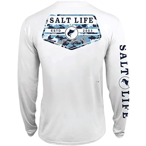 Salt Life Men's Incognito Long Sleeve Performance Shirt for Fitness Enthusiasts During Outdoor Activities Quick Dry Tech — White Navy