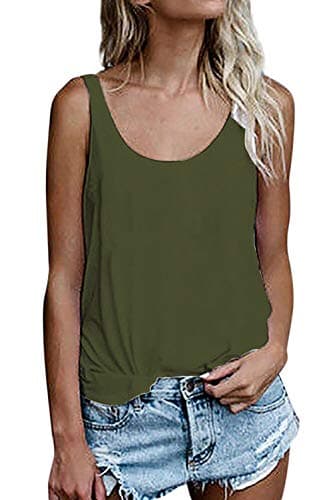 OMSJ Women Sleeveless Summer Tunic Loose Fit Tank Tops Trendy Styles — Army Green