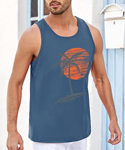 Damorong Mens Sleeveless Tank Tops Workout Gym Shirts - Vintage Style Palm Tree Print - Workout Comfortable T-Shirt
| D