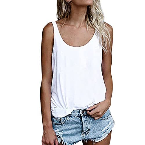 OMSJ Women Sleeveless Summer Tunic Loose Fit Tank Tops Trendy Styles — Solid White