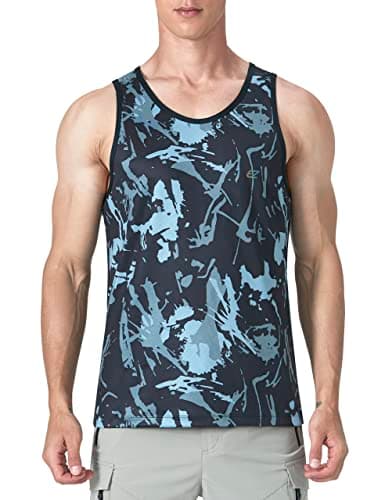 EZRUN Men's Quick Dry Workout Swim Beach Shirts Sleeveless Shirts for Bodybuilding Fitness Training — Camo-black Blue