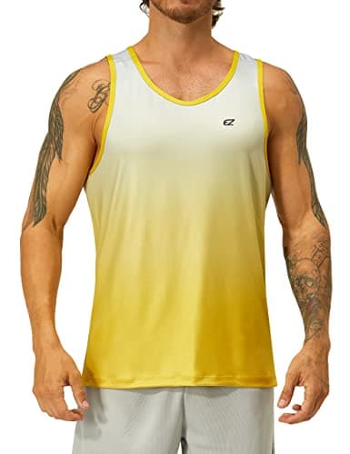 EZRUN Men's Quick Dry Workout Swim Beach Shirts Sleeveless Shirts for Bodybuilding Fitness Training — Yellow Gradient