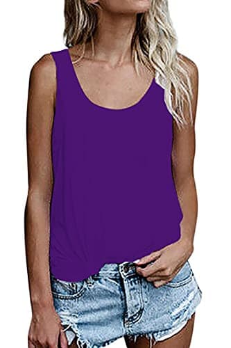 OMSJ Women Sleeveless Summer Tunic Loose Fit Tank Tops Trendy Styles — Purple