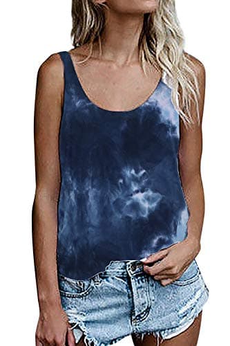 OMSJ Women Sleeveless Summer Tunic Loose Fit Tank Tops Trendy Styles — 964deep Blue