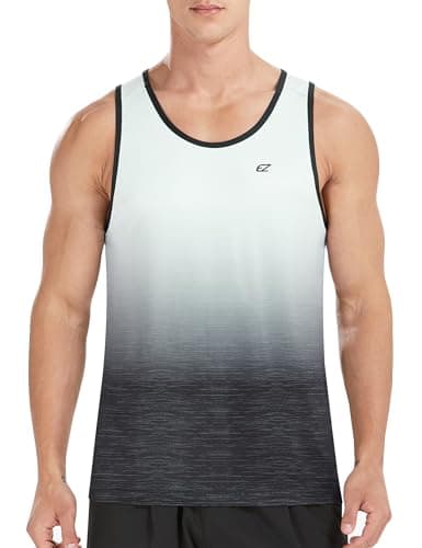 EZRUN Men's Quick Dry Workout Swim Beach Shirts Sleeveless Shirts for Bodybuilding Fitness Training — Gradient White Black