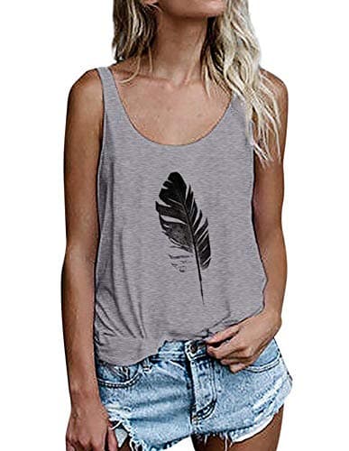 OMSJ Women Sleeveless Summer Tunic Loose Fit Tank Tops Trendy Styles — 02grey