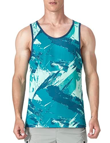 EZRUN Men's Quick Dry Workout Swim Beach Shirts Sleeveless Shirts for Bodybuilding Fitness Training — Camo-sapphire