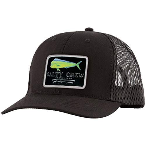 Salty Crew Men's Fish Logo Retro Trucker Hat - Premium Cotton, Unisex Adjustable Baseball Hat for Adults — Black