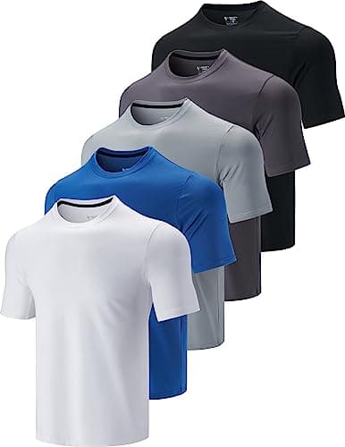 Liberty Imports Men’s Athletic Quick Dry Running Gym Workout Short Sleeve T-Shirts 5 Pack Bulk — White/Navy/Gray/Charcoal/Black