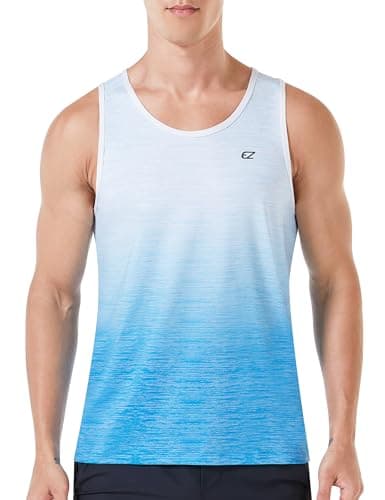 EZRUN Men's Quick Dry Workout Swim Beach Shirts Sleeveless Shirts for Bodybuilding Fitness Training — Gradient White Blue