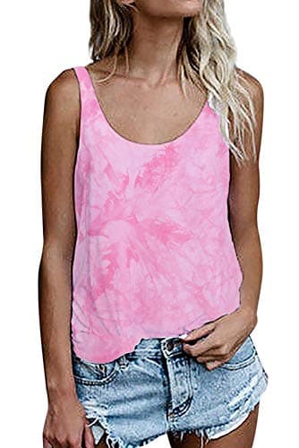 OMSJ Women Sleeveless Summer Tunic Loose Fit Tank Tops Trendy Styles — 964pink