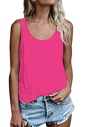 OMSJ Women Sleeveless Summer Tunic Loose Fit Tank Tops Trendy Styles — Rose Red