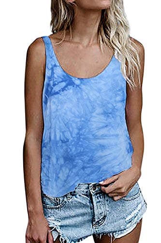 OMSJ Women Sleeveless Summer Tunic Loose Fit Tank Tops Trendy Styles — 964light Blue