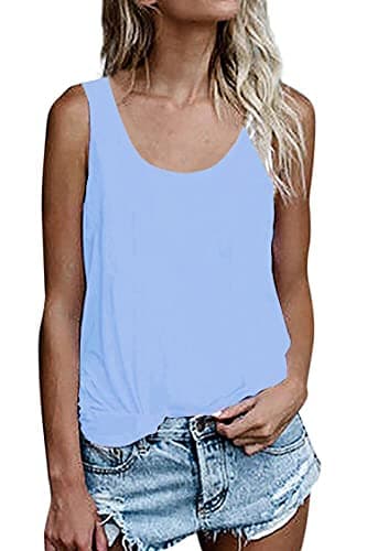 OMSJ Women Sleeveless Summer Tunic Loose Fit Tank Tops Trendy Styles — Light Blue