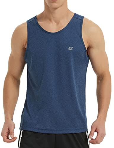 EZRUN Men's Quick Dry Workout Swim Beach Shirts Sleeveless Shirts for Bodybuilding Fitness Training — Blue