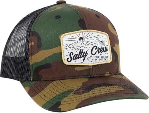 Salty Crew Men's Graphic Logo Retro Trucker Hat - Premium Cotton for Men and Women - Adjustable Fit Baseball Hat - Summe — Camo