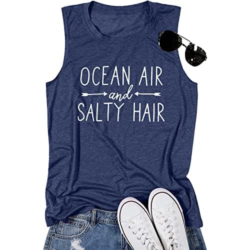 BANGELY Women Beach Tanks Ocean Air and Salty Hair Funny Summer Cruise Sleeveless Top
| BANGELY Family Vacation Women B — Dark Blue