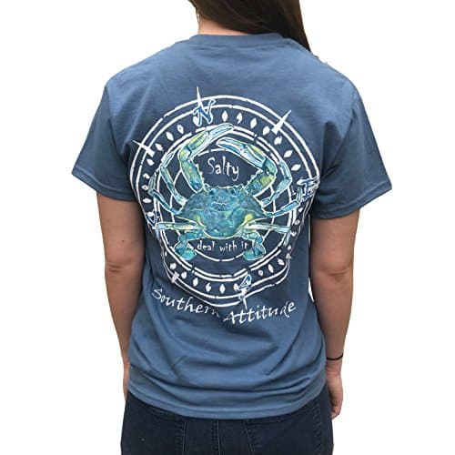 Southern Attitude Salty Deal with It Crab Sunset Orange Short Sleeve T-Shirt for Men Couples Summer Party Casual Wear — Indigo Blue