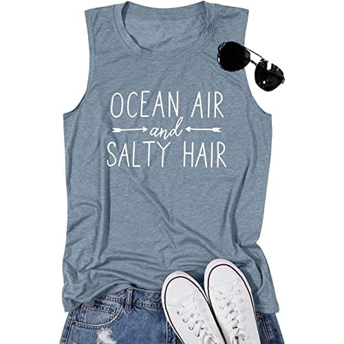 BANGELY Women Beach Tanks Ocean Air and Salty Hair Funny Summer Cruise Sleeveless Top
| BANGELY Family Vacation Women B