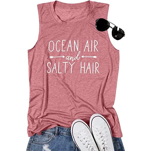 BANGELY Women Beach Tanks Ocean Air and Salty Hair Funny Summer Cruise Sleeveless Top
| BANGELY Family Vacation Women B — Pink