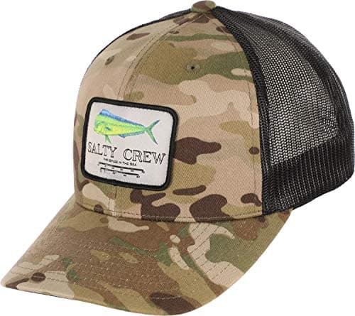 Salty Crew Men's Fish Logo Retro Trucker Hat - Premium Cotton, Unisex Adjustable Baseball Hat for Adults — Multicam/Green