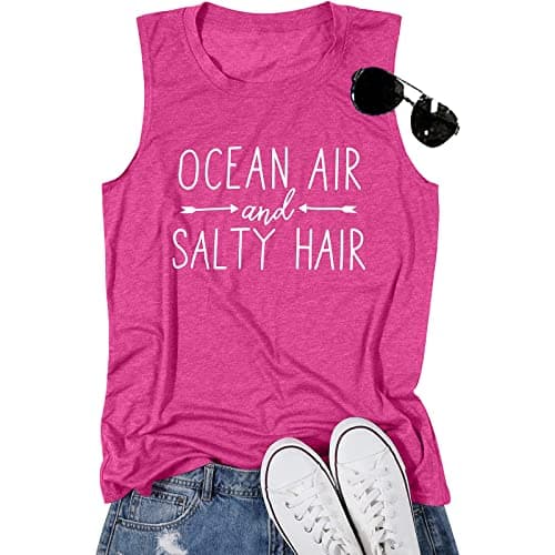BANGELY Women Beach Tanks Ocean Air and Salty Hair Funny Summer Cruise Sleeveless Top
| BANGELY Family Vacation Women B — Rose
