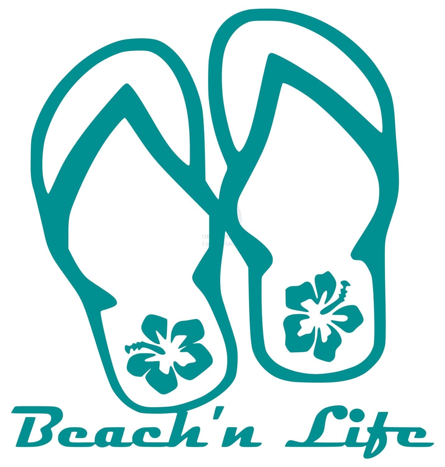 Beach'n Life Hibiscus Flip Flop Decal Sticker Vinyl Graphics for Cars Trucks SUVs Motorcycles Windows Teal 5.5 inch