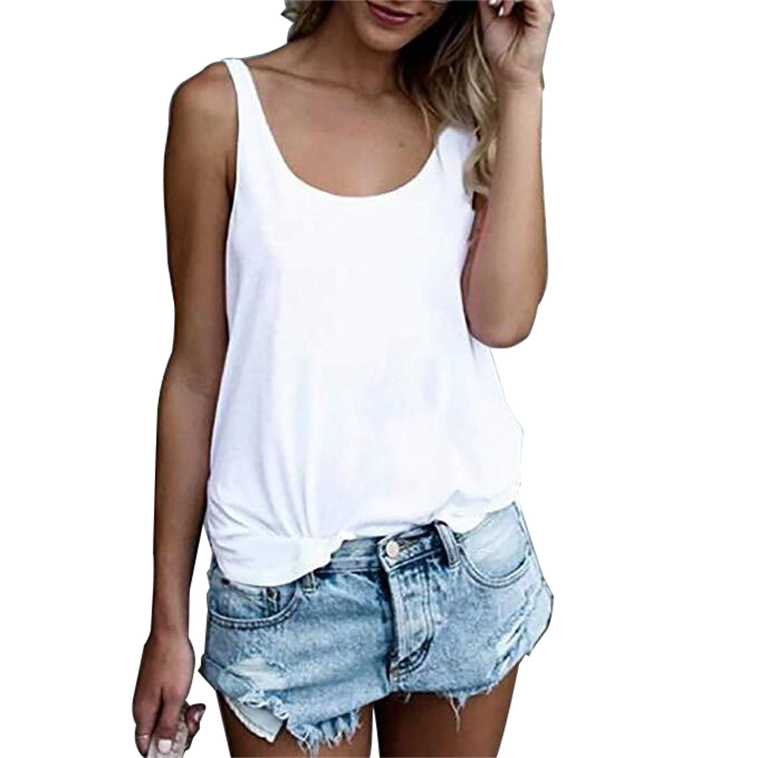 OMSJ Women Sleeveless Summer Tunic Loose Fit Tank Tops Trendy Styles