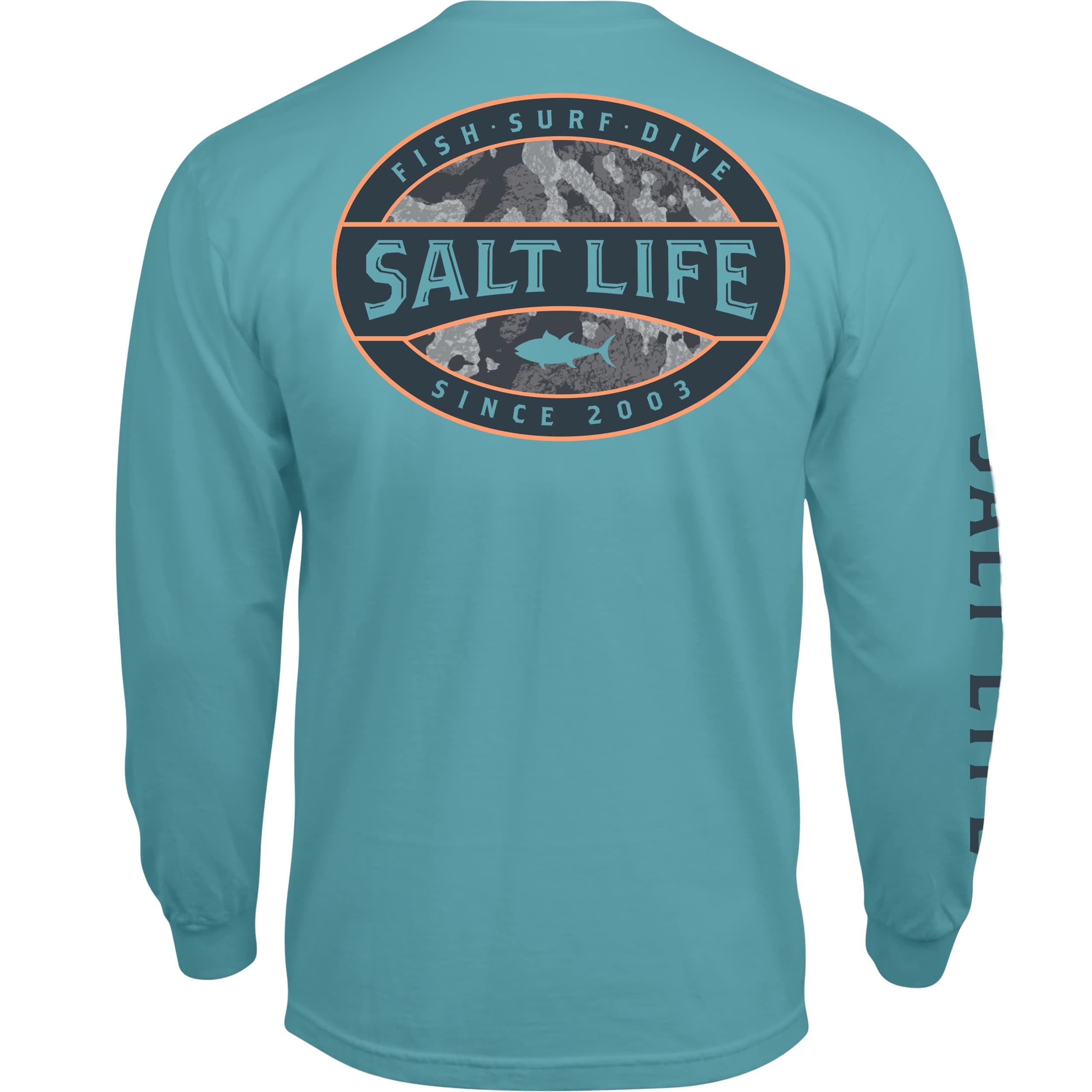 Salt Life Men's Atlas Badge Long Sleeve Crew Neck Tee + Size + Color + Cooling Fabric + Moisture Wicking + Versatile Sty