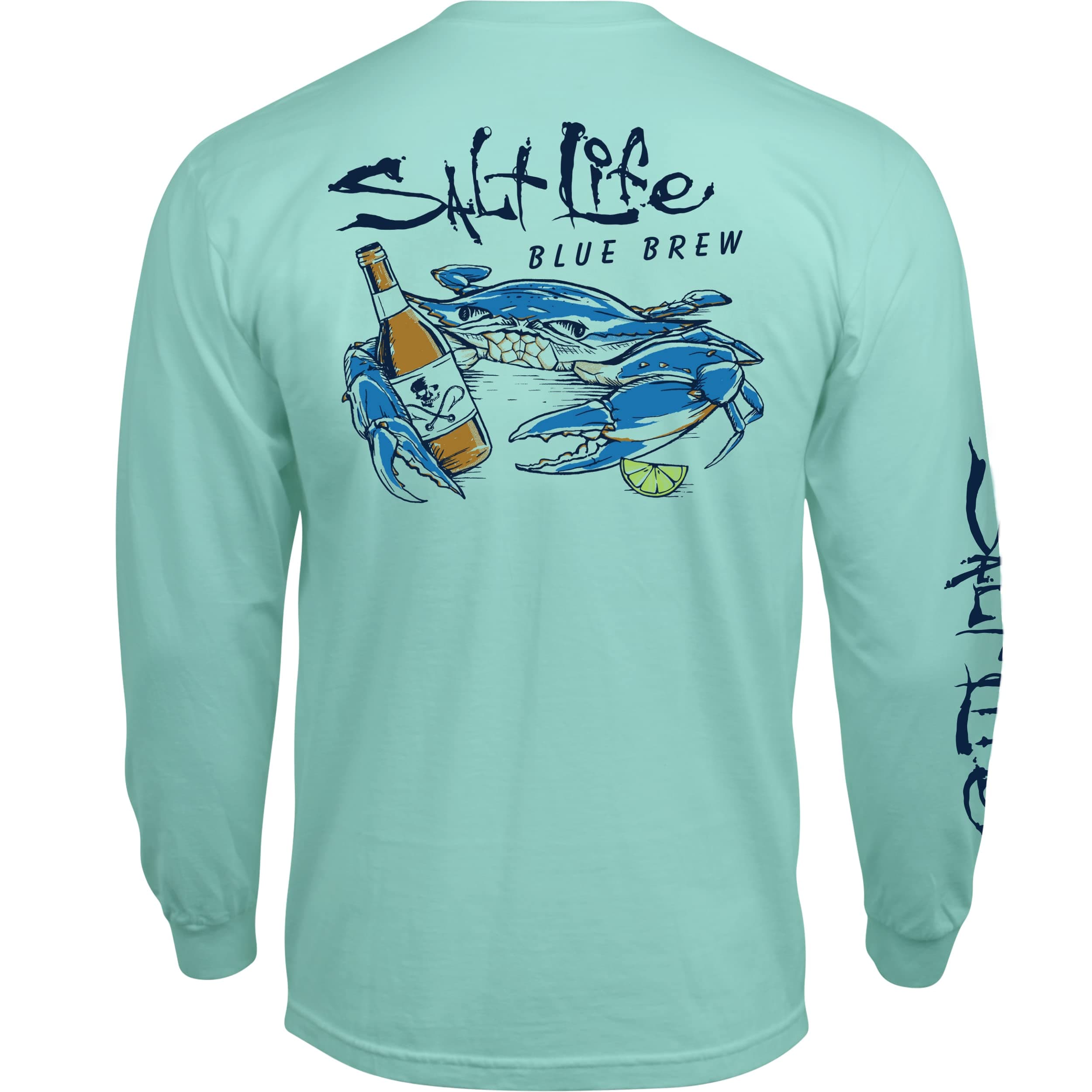 Salt Life Men's Blue Crab Print Long Sleeve Tee for Summer Beach Vibes