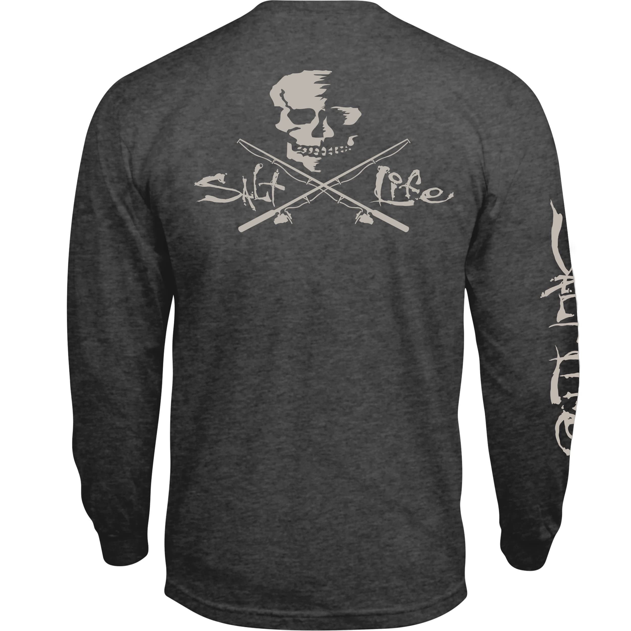 Salt Life Men's Long Sleeve Crew Neck Tee for Casual Wear featuring Skull and Poles Design
